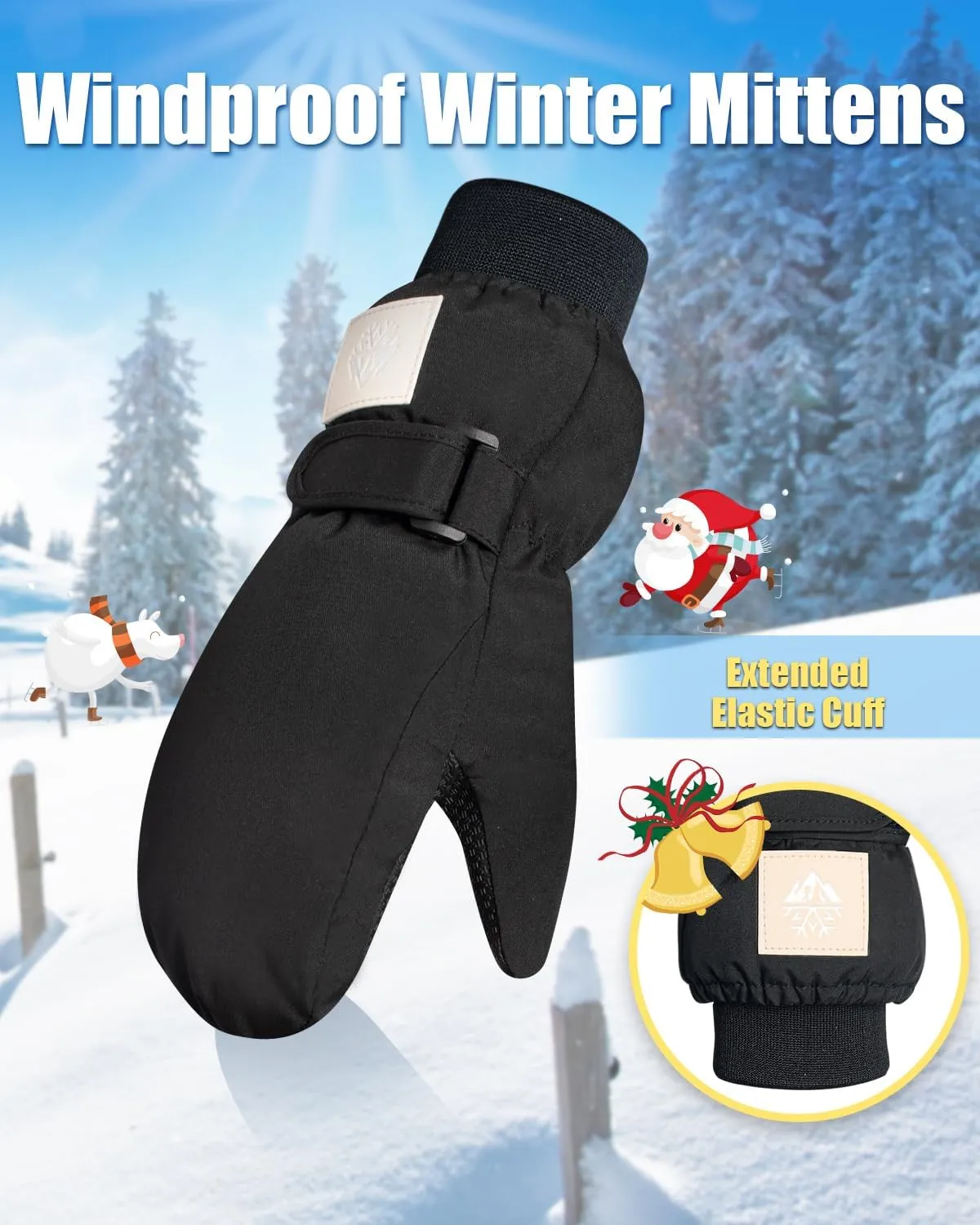 RIGWARL Kids Ski Mittens for Boys Girls Aged 5-13, Windproof Kids Snow Mittens for Snowboarding Ice Skating Alaska Cruise