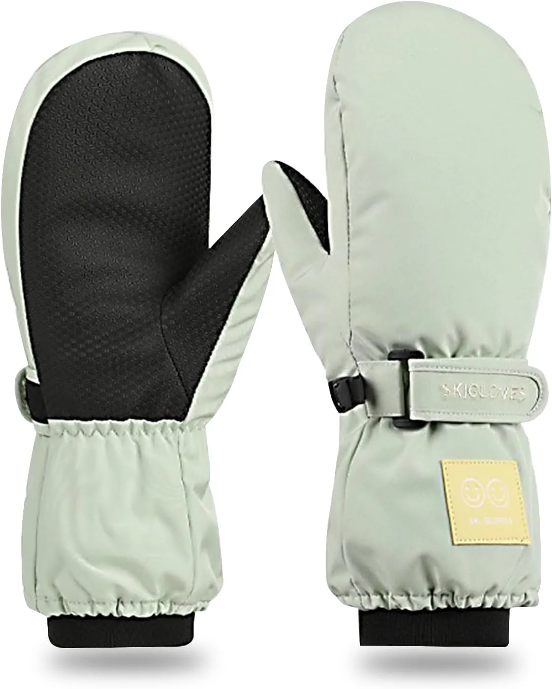 RIGWARL Kids Ski Mittens Winter Snow Thinsulate Waterproof Mittens with String for Boys Girls(Light Green)