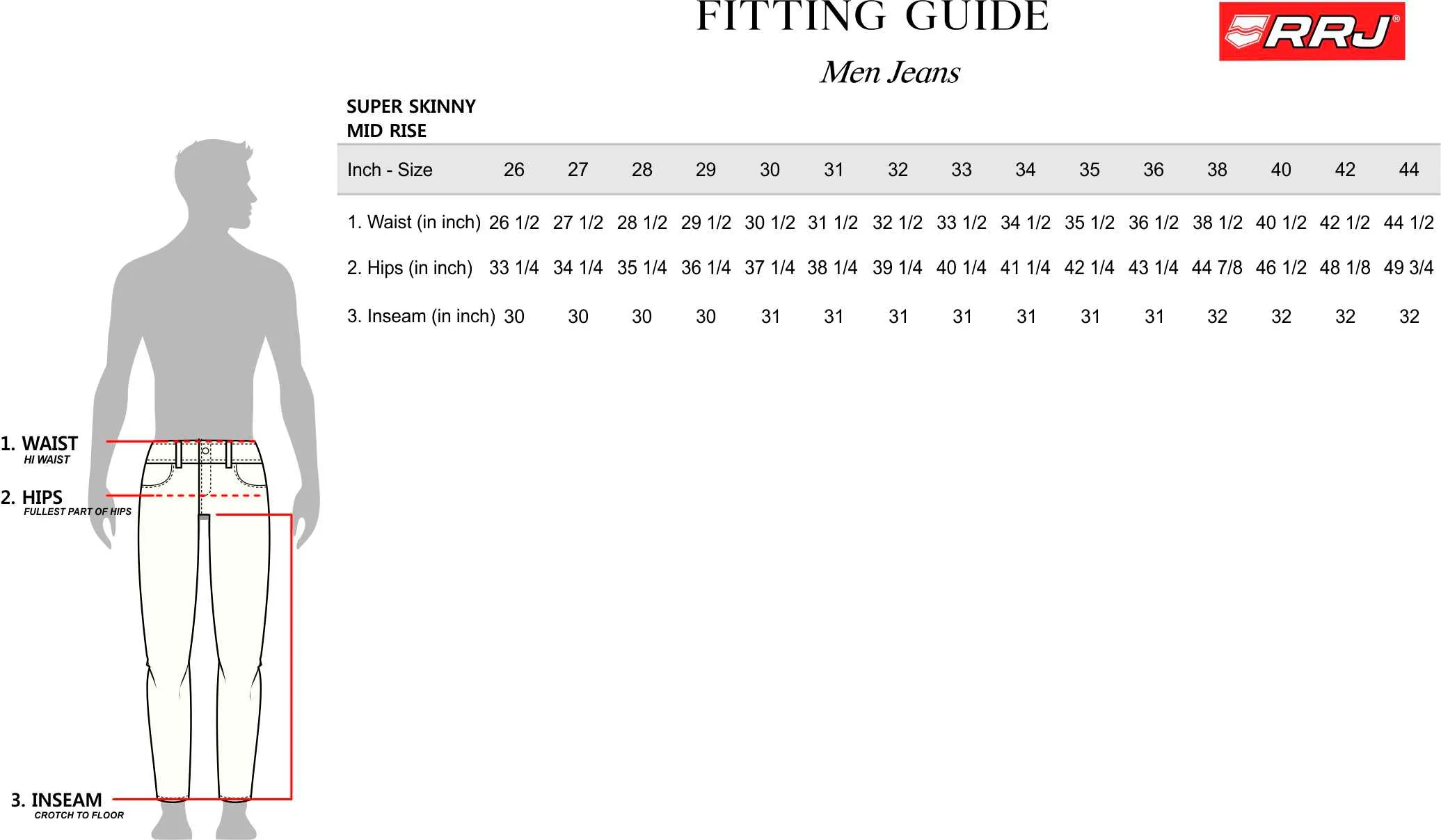 RRJ Men's Basic Denim Pants Superskinny Fitting Mid-Rise Extreme with Details Fabric 172141 (Dark Shade)