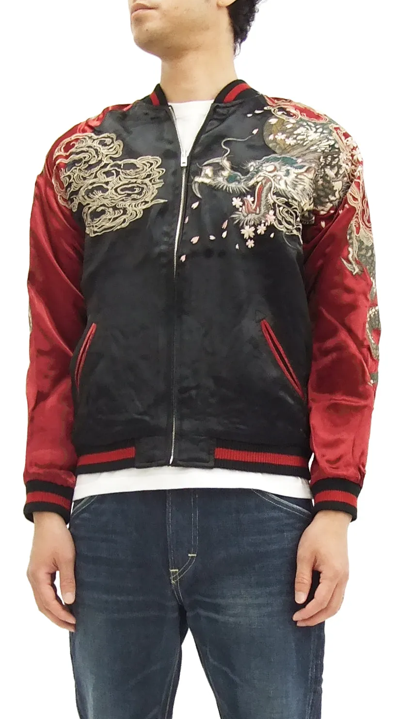 SATORI Japanese Souvenir Jacket Dragon Men's Sukajan GSJR-001 Black/Wine