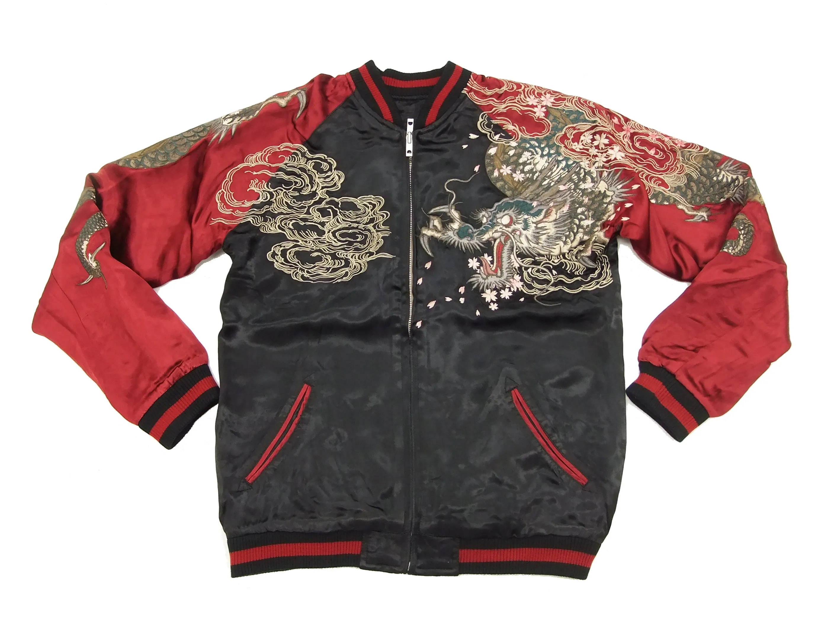 SATORI Japanese Souvenir Jacket Dragon Men's Sukajan GSJR-001 Black/Wine