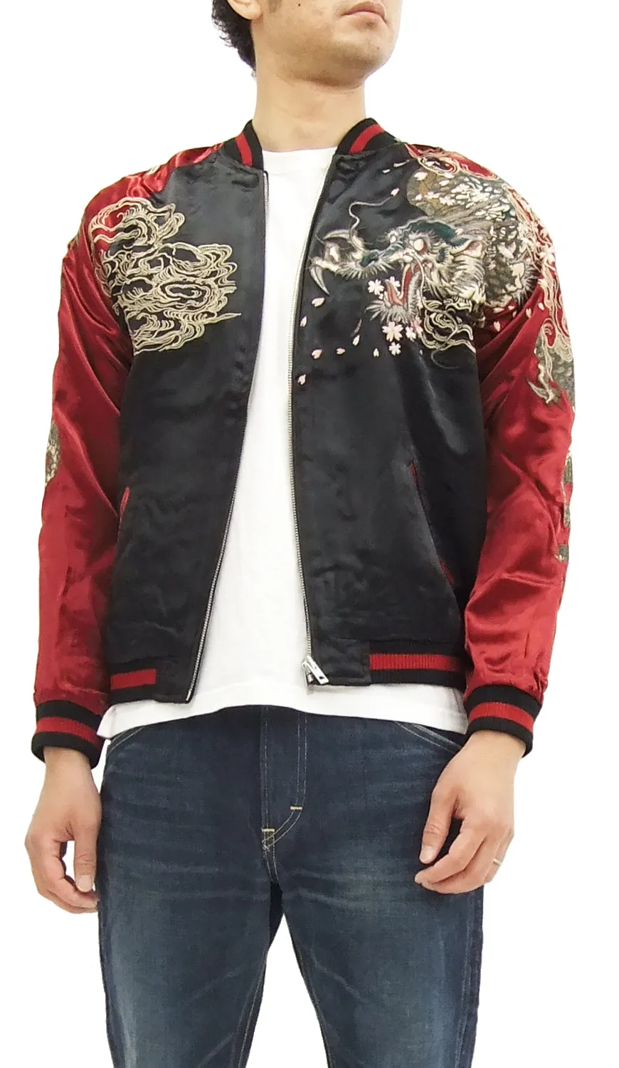 SATORI Japanese Souvenir Jacket Dragon Men's Sukajan GSJR-001 Black/Wine
