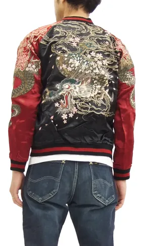 SATORI Japanese Souvenir Jacket Dragon Men's Sukajan GSJR-001 Black/Wine