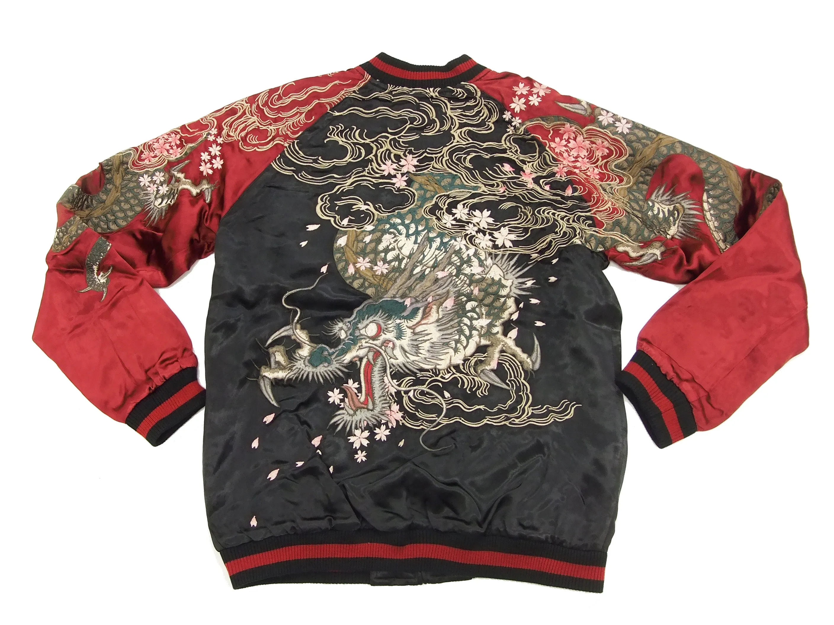 SATORI Japanese Souvenir Jacket Dragon Men's Sukajan GSJR-001 Black/Wine