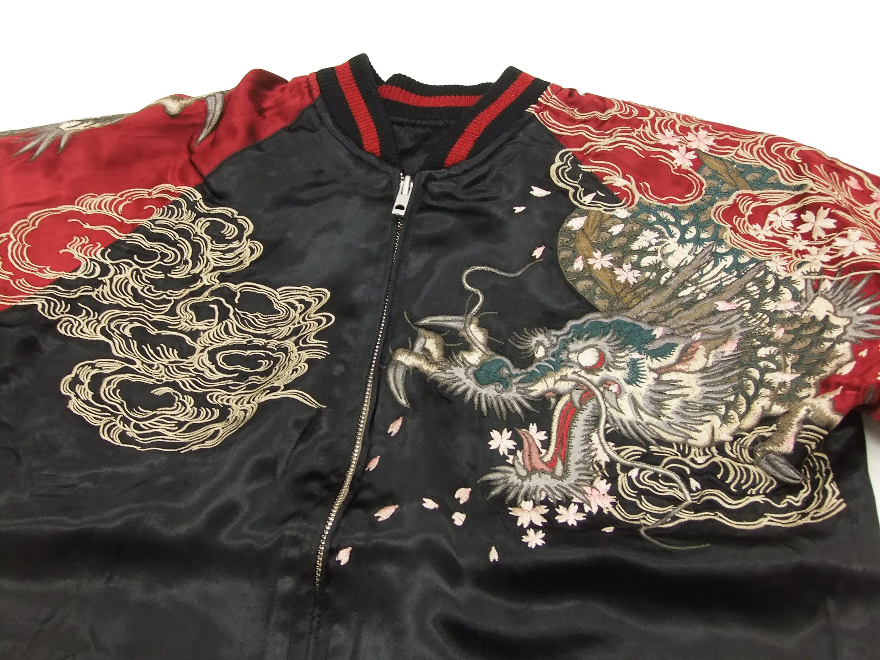 SATORI Japanese Souvenir Jacket Dragon Men's Sukajan GSJR-001 Black/Wine