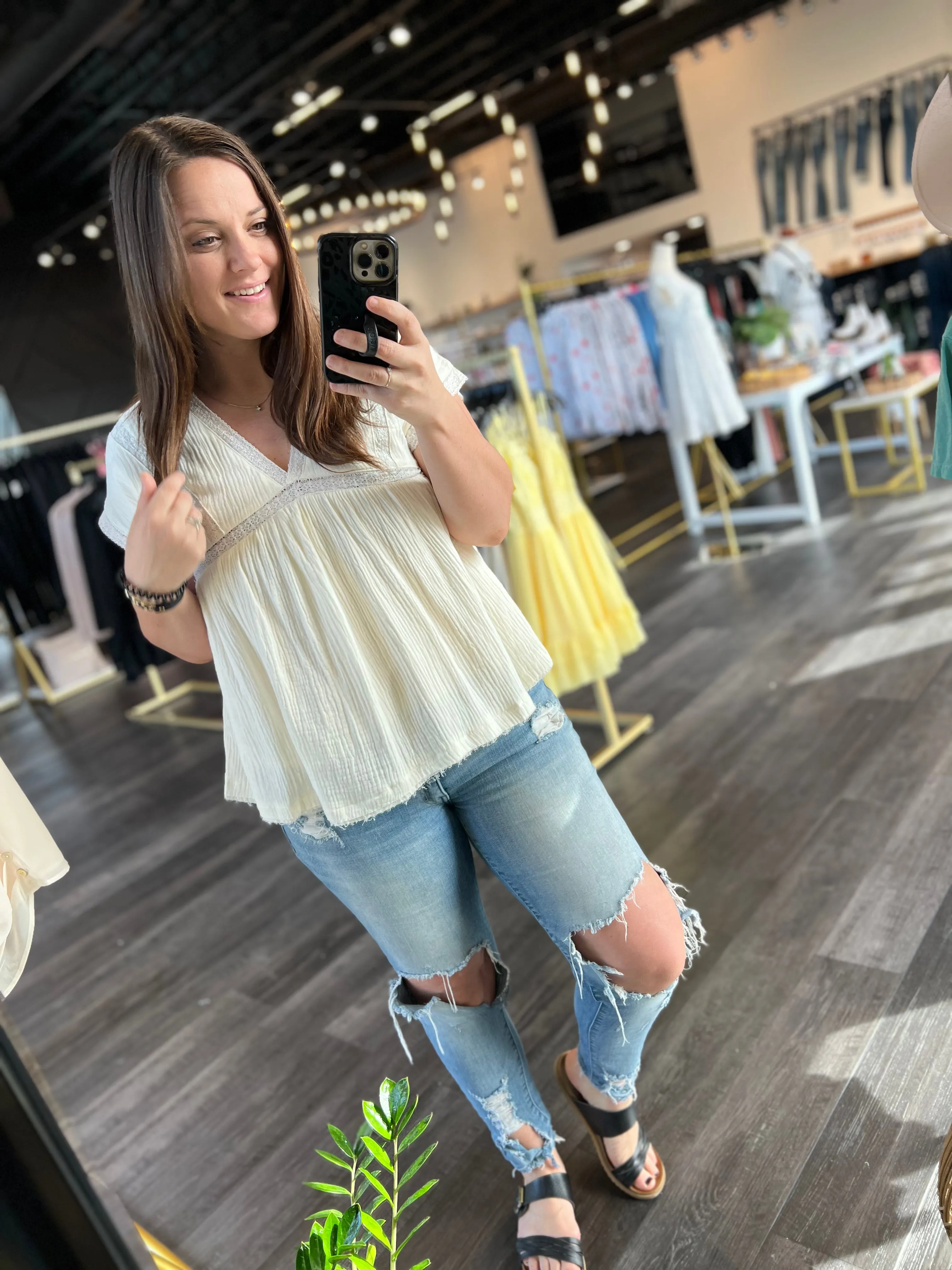 Sienna Lace Accent Top (Buttercream)