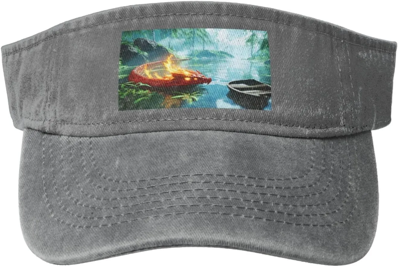 Stylish Sun Hat for Women-Wide Brim Visor Cap, Perfect for Summer, Golf, and Gardening Fire red Chinese Loong Black