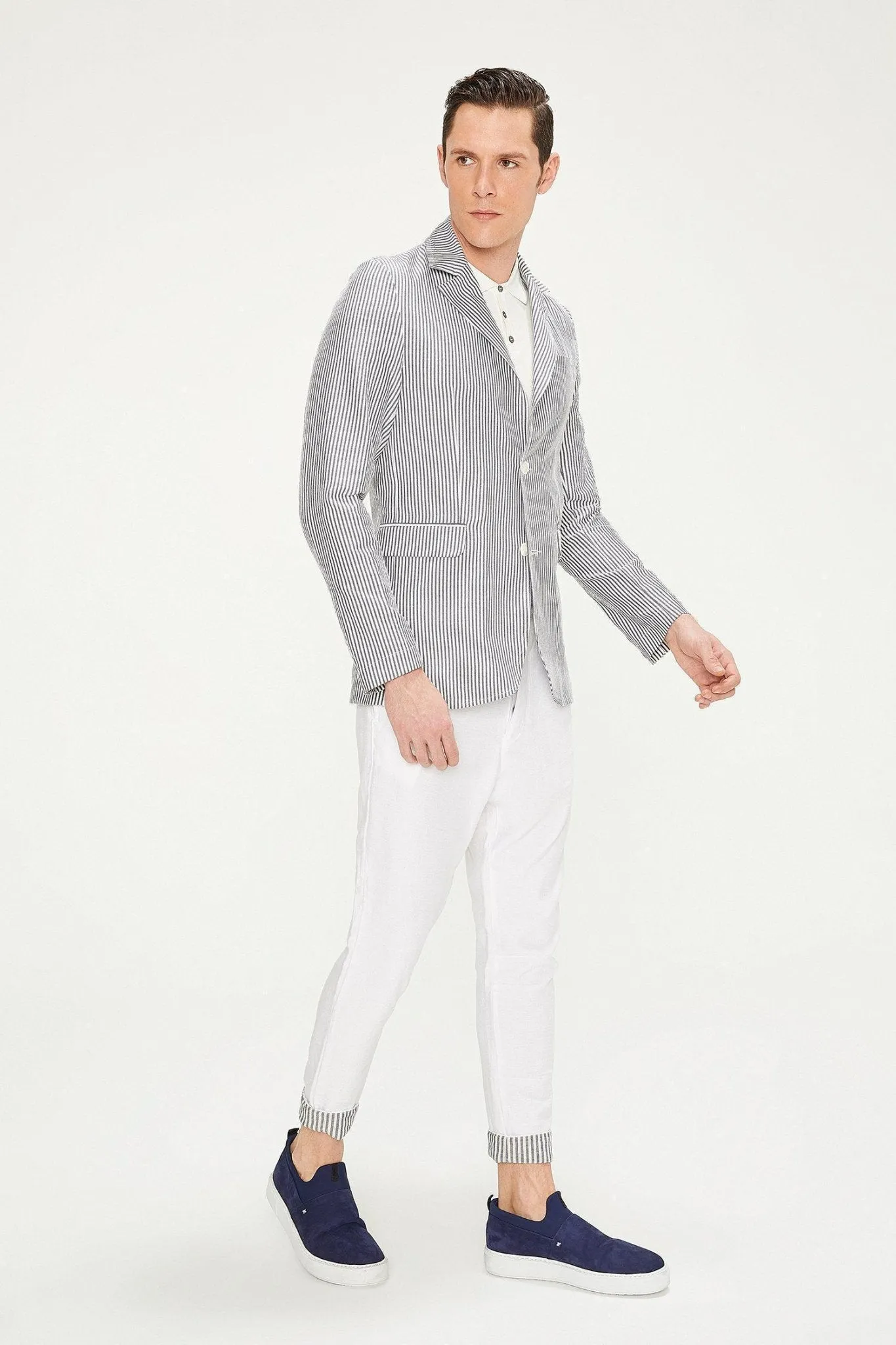 Summer Striped Blazer - Dark Navy