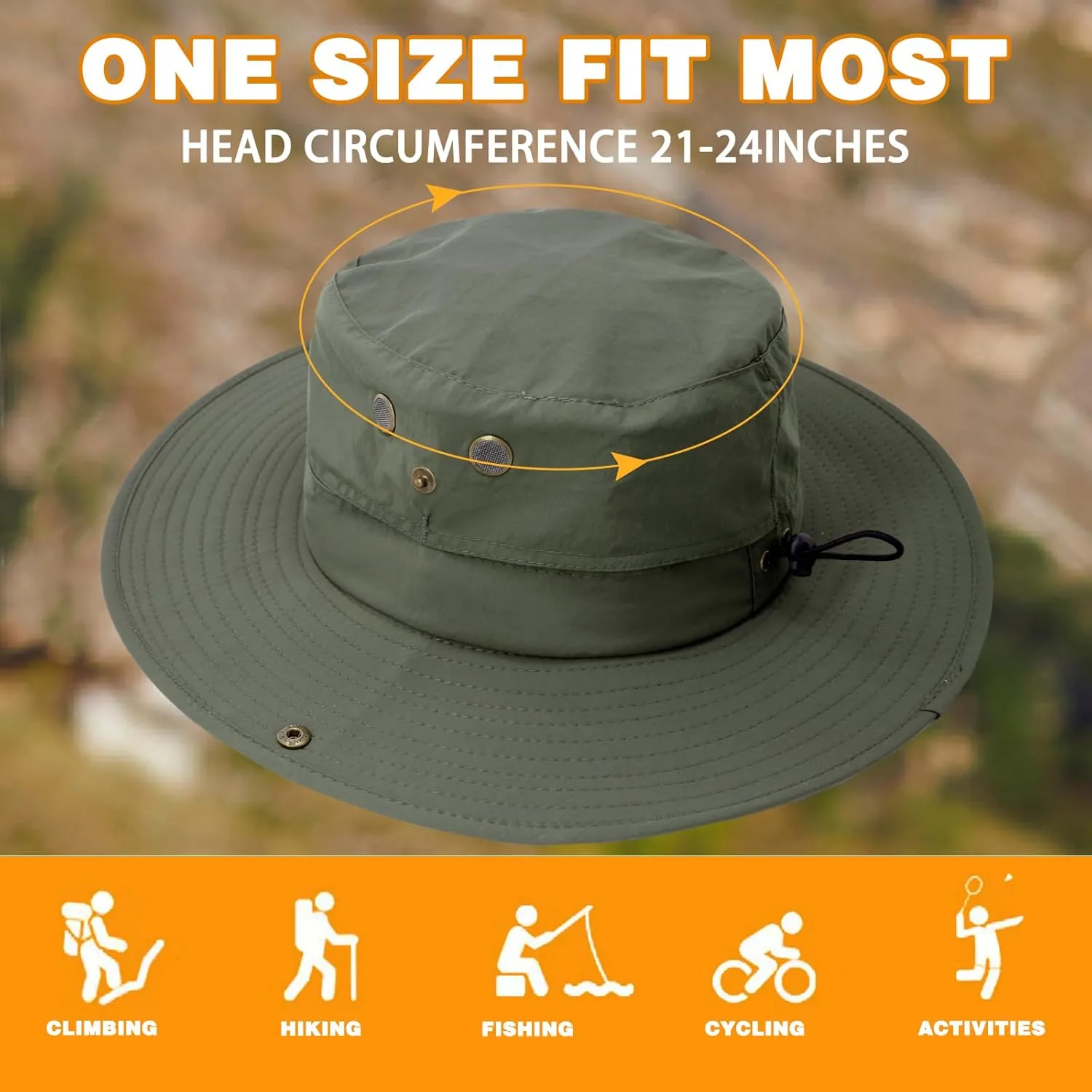 Sun Hat for Men Women UPF 50  Fishing Hat Wide Brim Bucket Hat with UV Protection Summer Hat for Hiking, Beach, Safari
