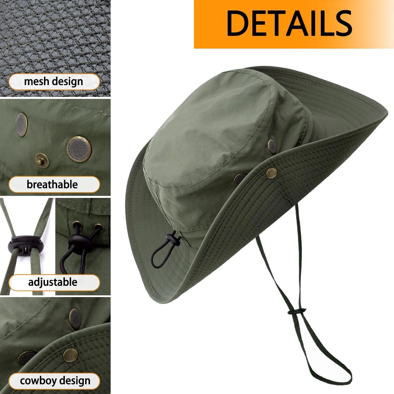 Sun Hat for Men Women UPF 50  Fishing Hat Wide Brim Bucket Hat with UV Protection Summer Hat for Hiking, Beach, Safari