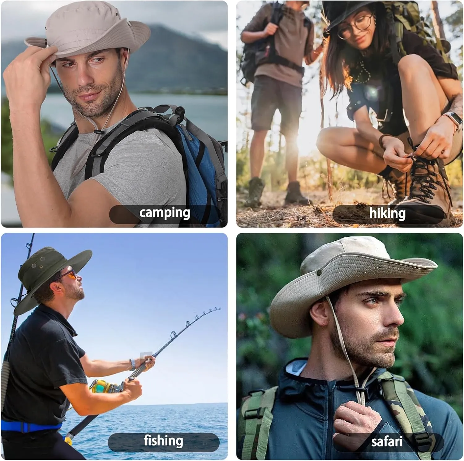Sun Hat for Men Women UPF 50  Fishing Hat Wide Brim Bucket Hat with UV Protection Summer Hat for Hiking, Beach, Safari