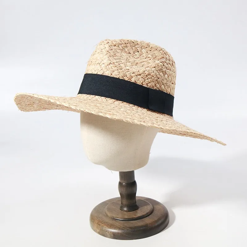 Sun Hats for Women - Wide Brim Fedora Raffia Straw Hat - British Top Beach Hats for Summer Vacation