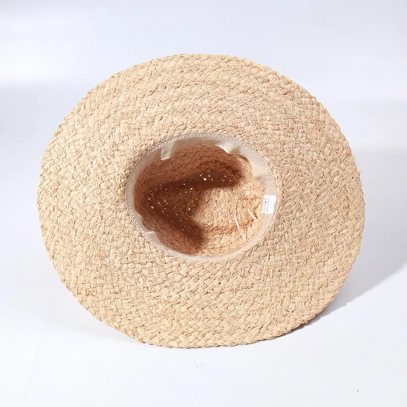 Sun Hats for Women - Wide Brim Fedora Raffia Straw Hat - British Top Beach Hats for Summer Vacation
