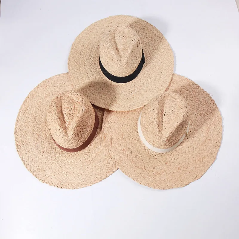 Sun Hats for Women - Wide Brim Fedora Raffia Straw Hat - British Top Beach Hats for Summer Vacation
