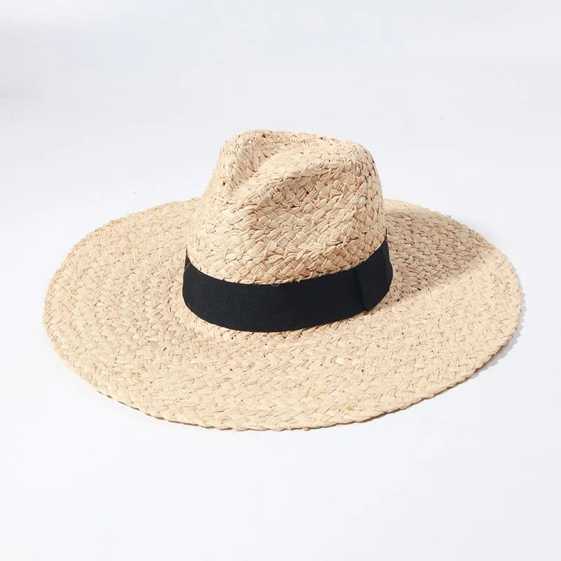 Sun Hats for Women - Wide Brim Fedora Raffia Straw Hat - British Top Beach Hats for Summer Vacation