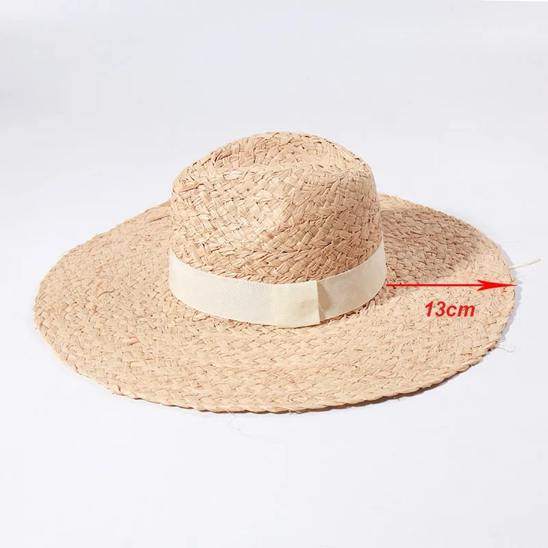 Sun Hats for Women - Wide Brim Fedora Raffia Straw Hat - British Top Beach Hats for Summer Vacation