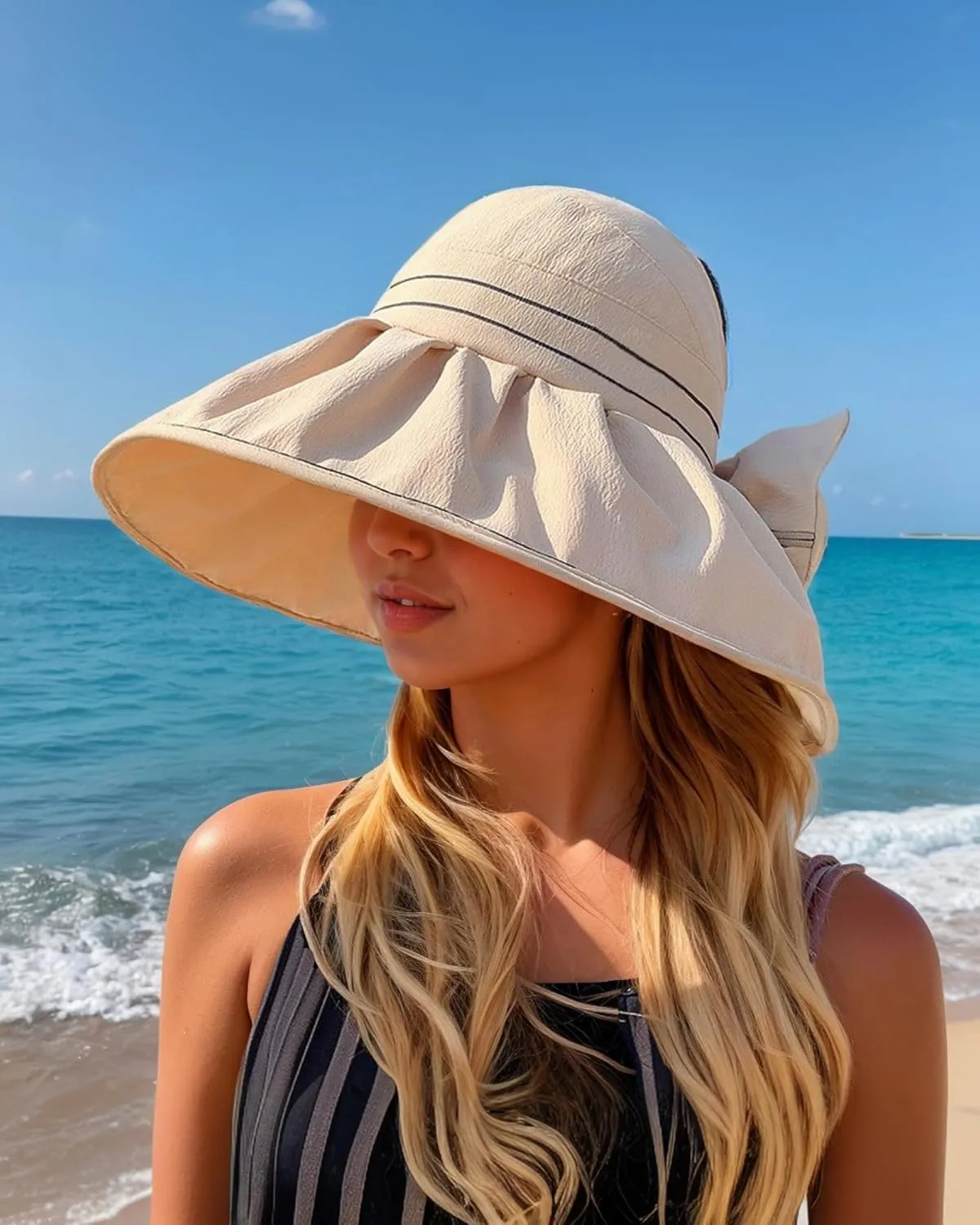 Sun Visor Hats for Women Wide Brim UV Protection Packable Foldable Floppy Beach Hat Ponytail for Travel Summer