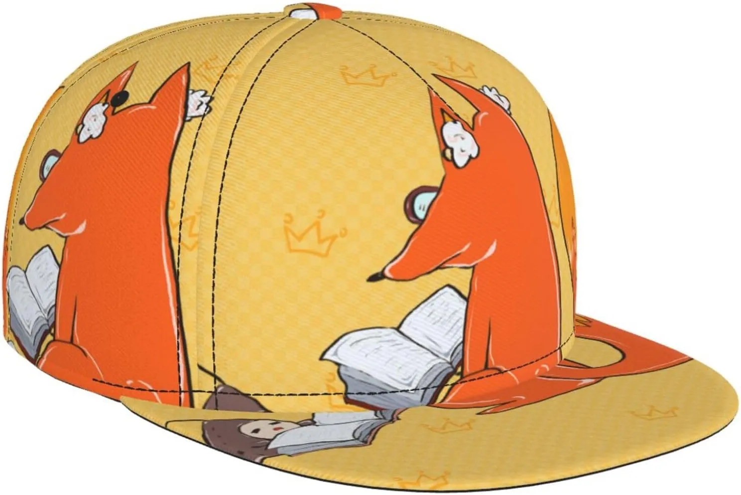 Sunflower Seeds and Foxes Print Baseball Cap Stylish Flat-Brimmed Hat, Adjustable Snapback Sunhat, for Men and Women Black