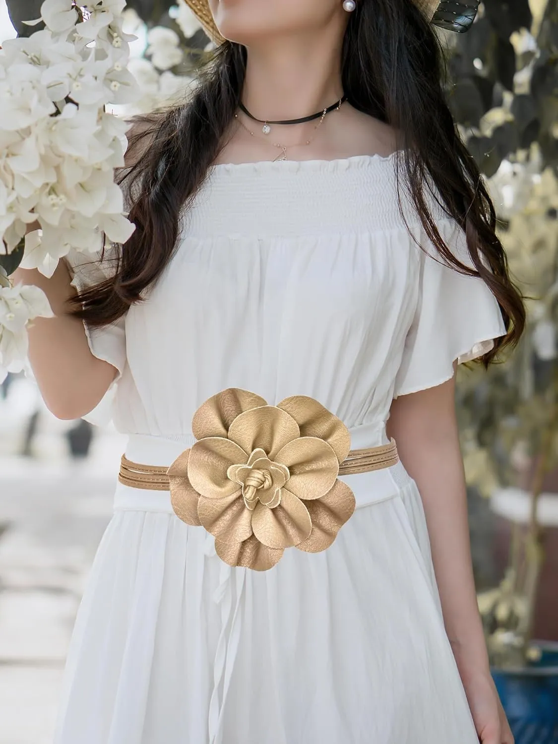 TeeYee Women Girls Big Decor Flower Waist Chain/Rope/Belt For Wedding Dress Female Waistband Skinny Belt