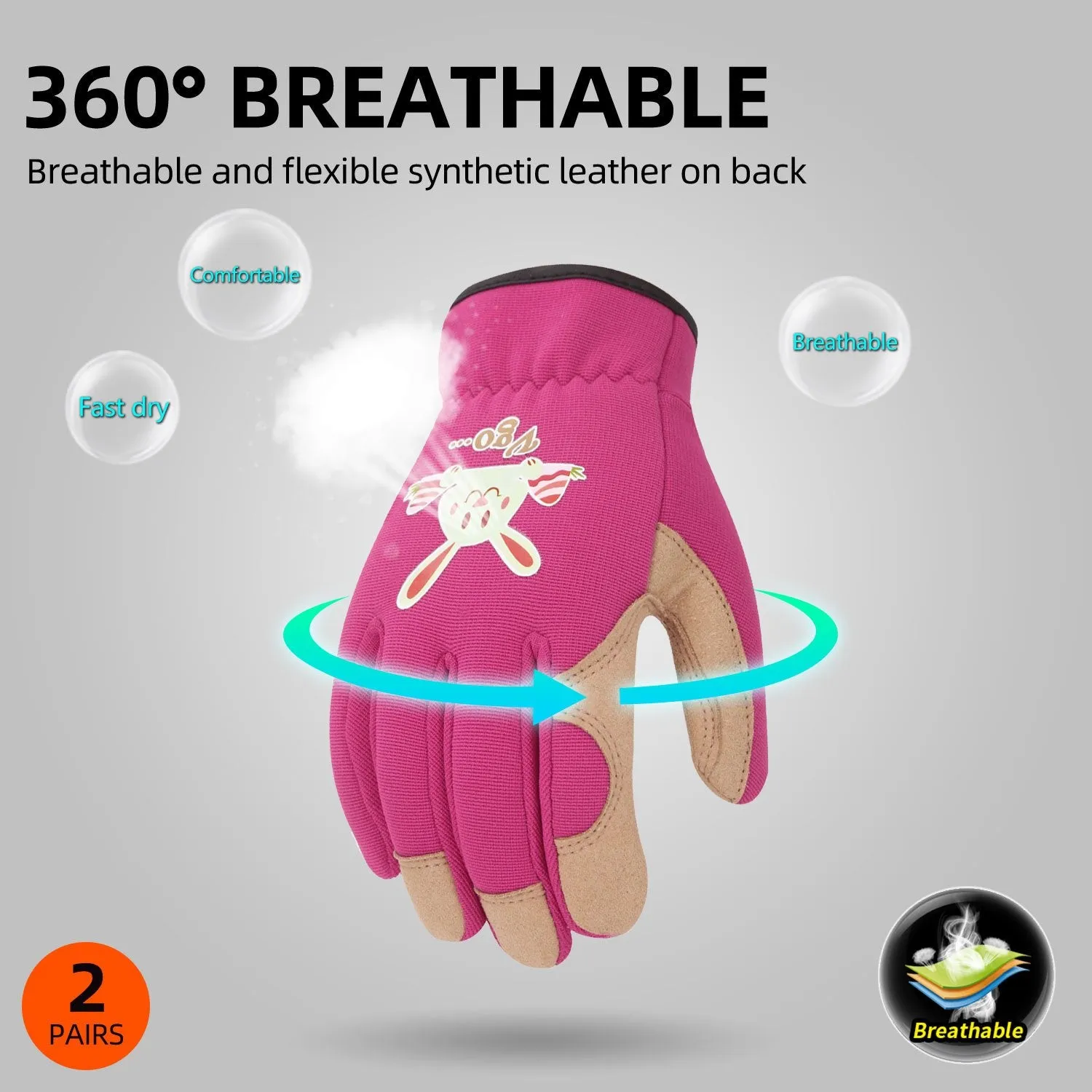 VGO 2 Pairs Age 3-8 Kids Gardening, Lawning, Working Gloves (2 Colors, KID-SL7362)