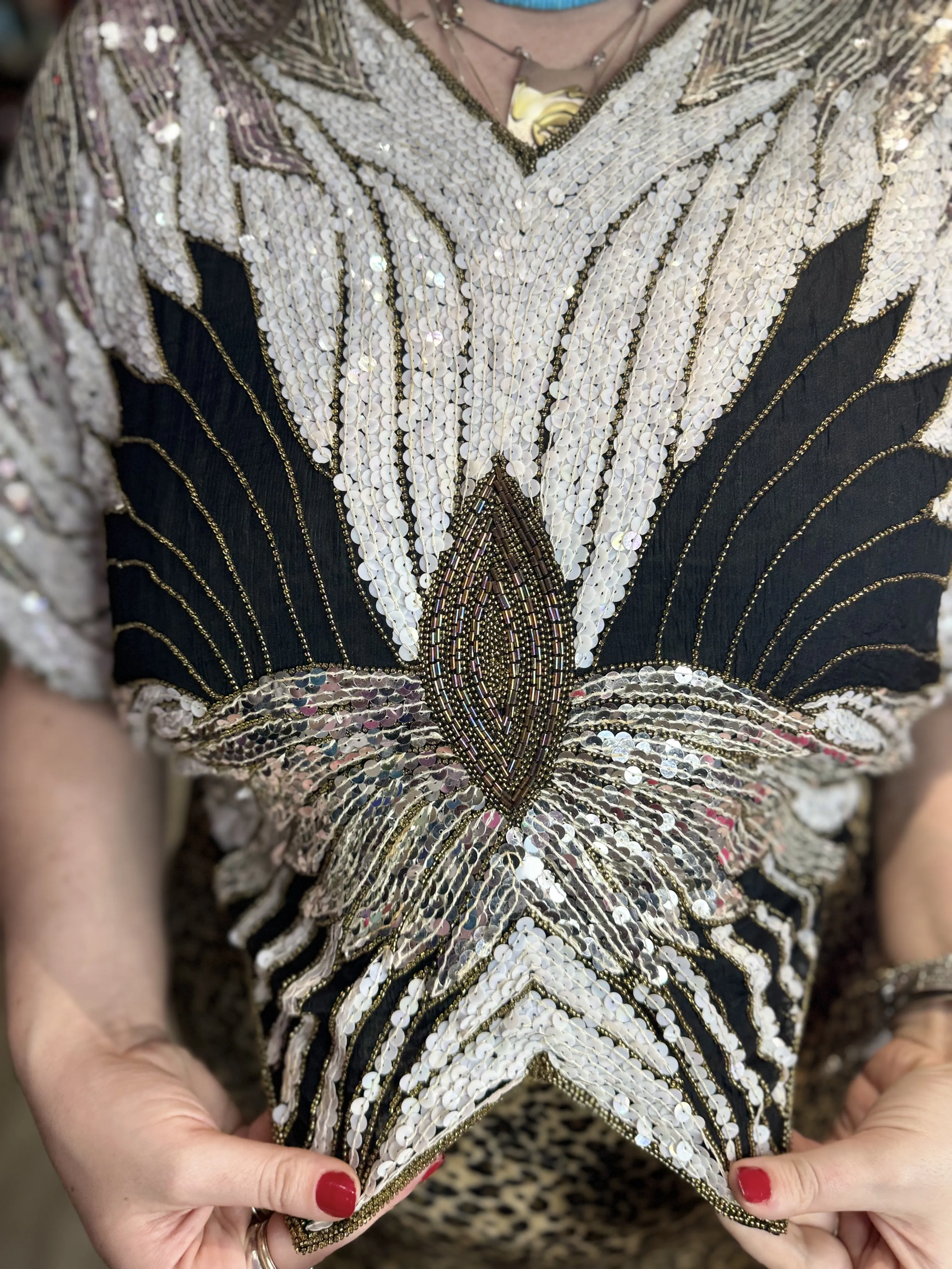 Vintage 80s Sequin Silver Gold Butterfly Top