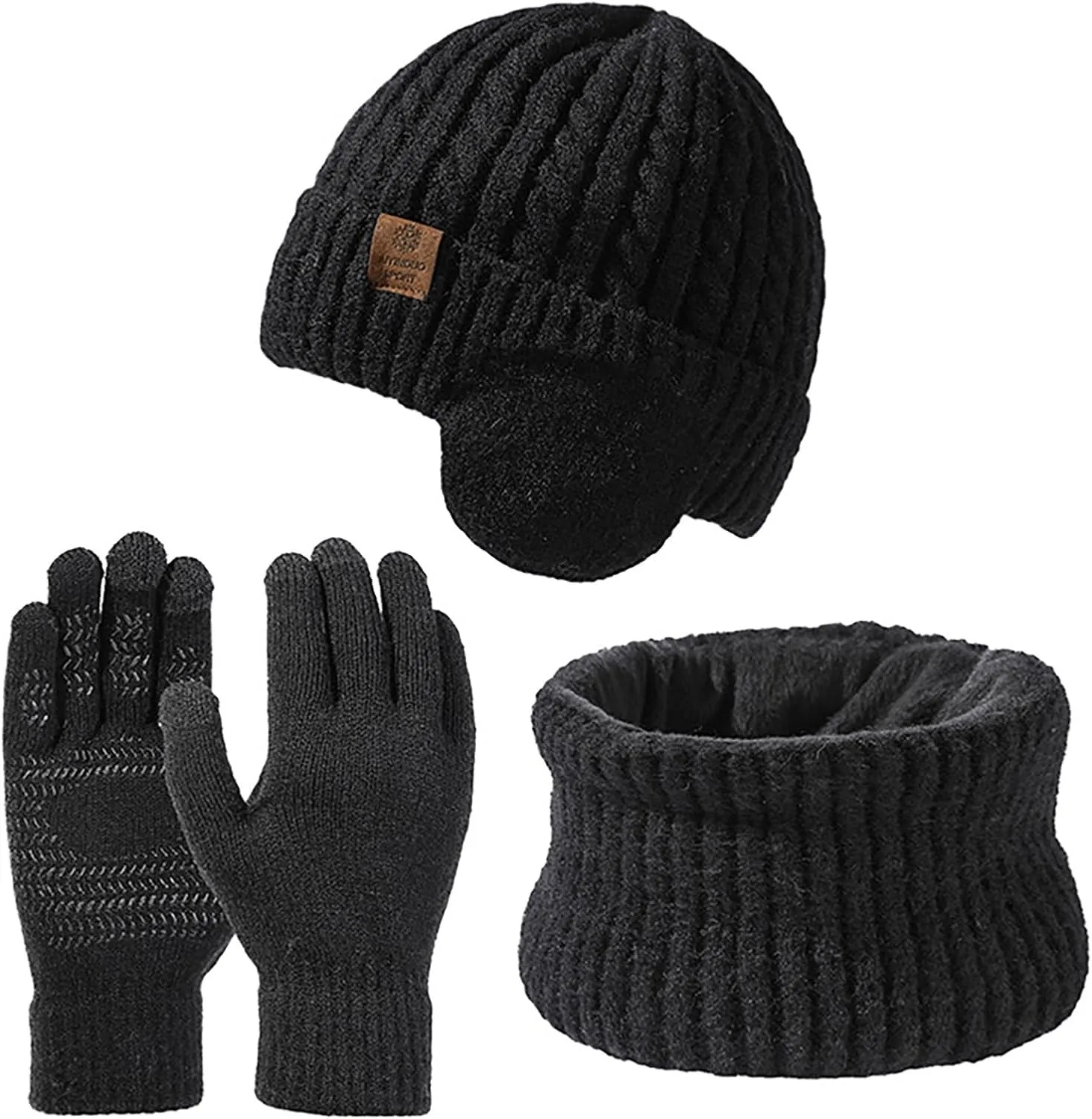 Warmer Winter Warm Knitted Sets Slouchy Beanie Hats Neck Scarves Touchscreen Gloves Scarf 3 Pieces Set for Men Women