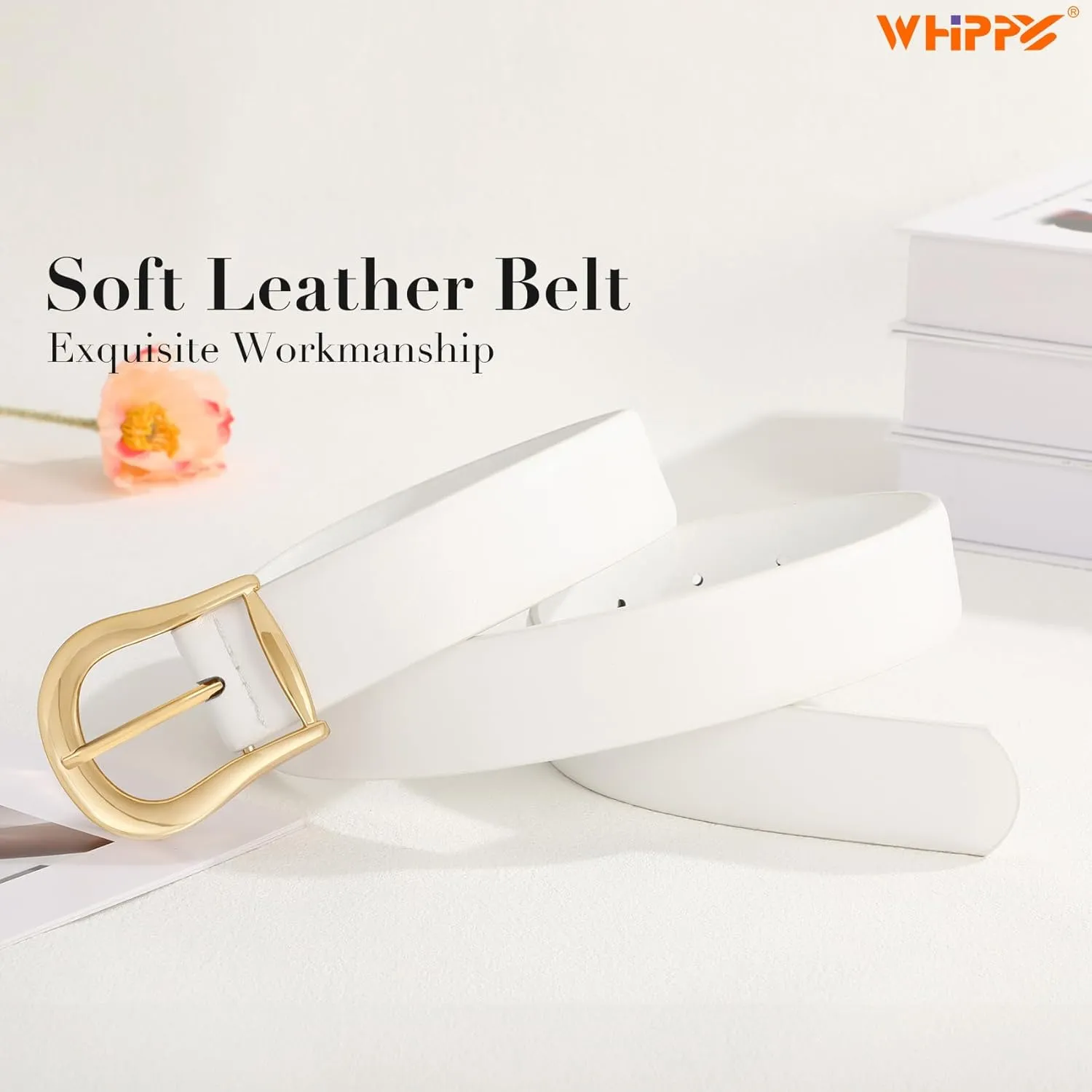 WHIPPY Women's Leather Belt for Jeans Pants Dresses Casual Fashion Waist Belt with Gold Buckle