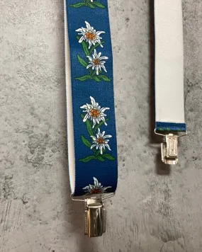 white flower patterned suspender blue