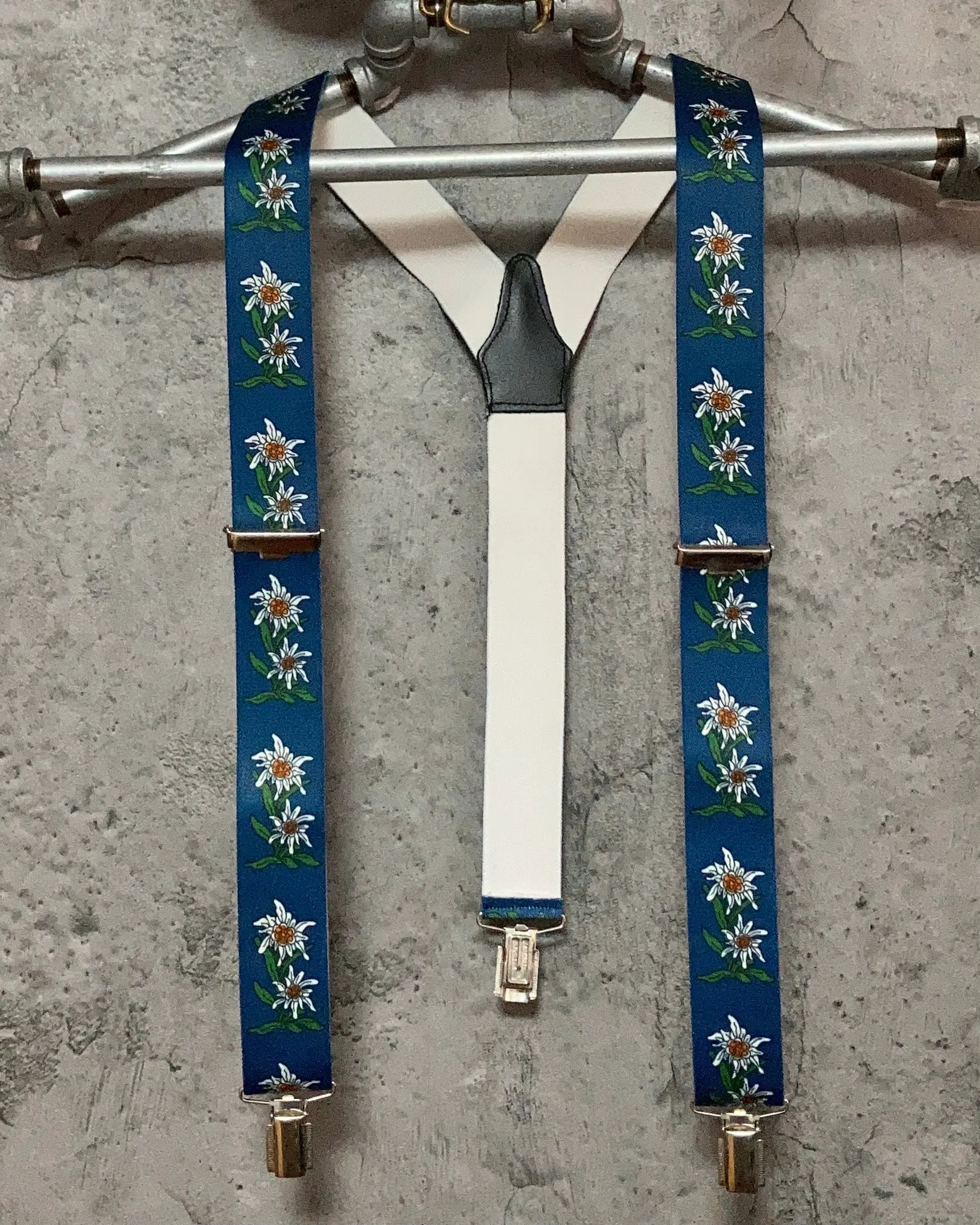 white flower patterned suspender blue