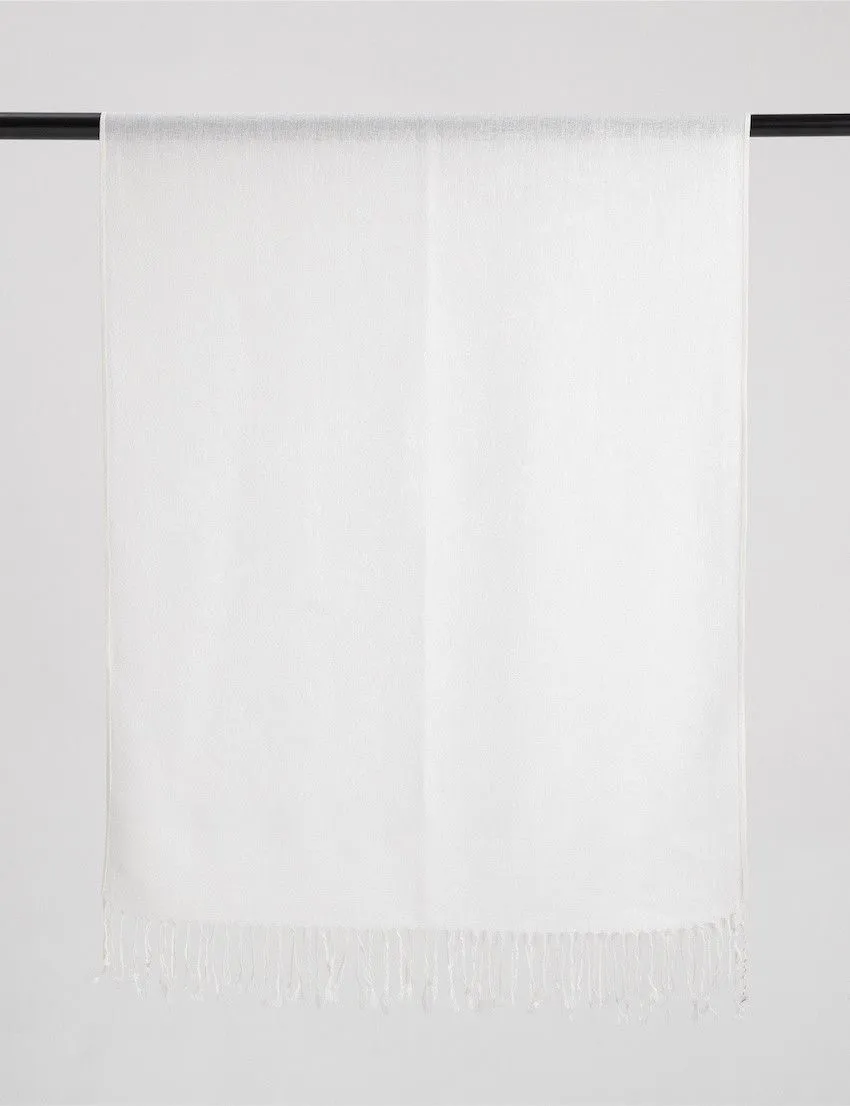White Self Design Pashmina