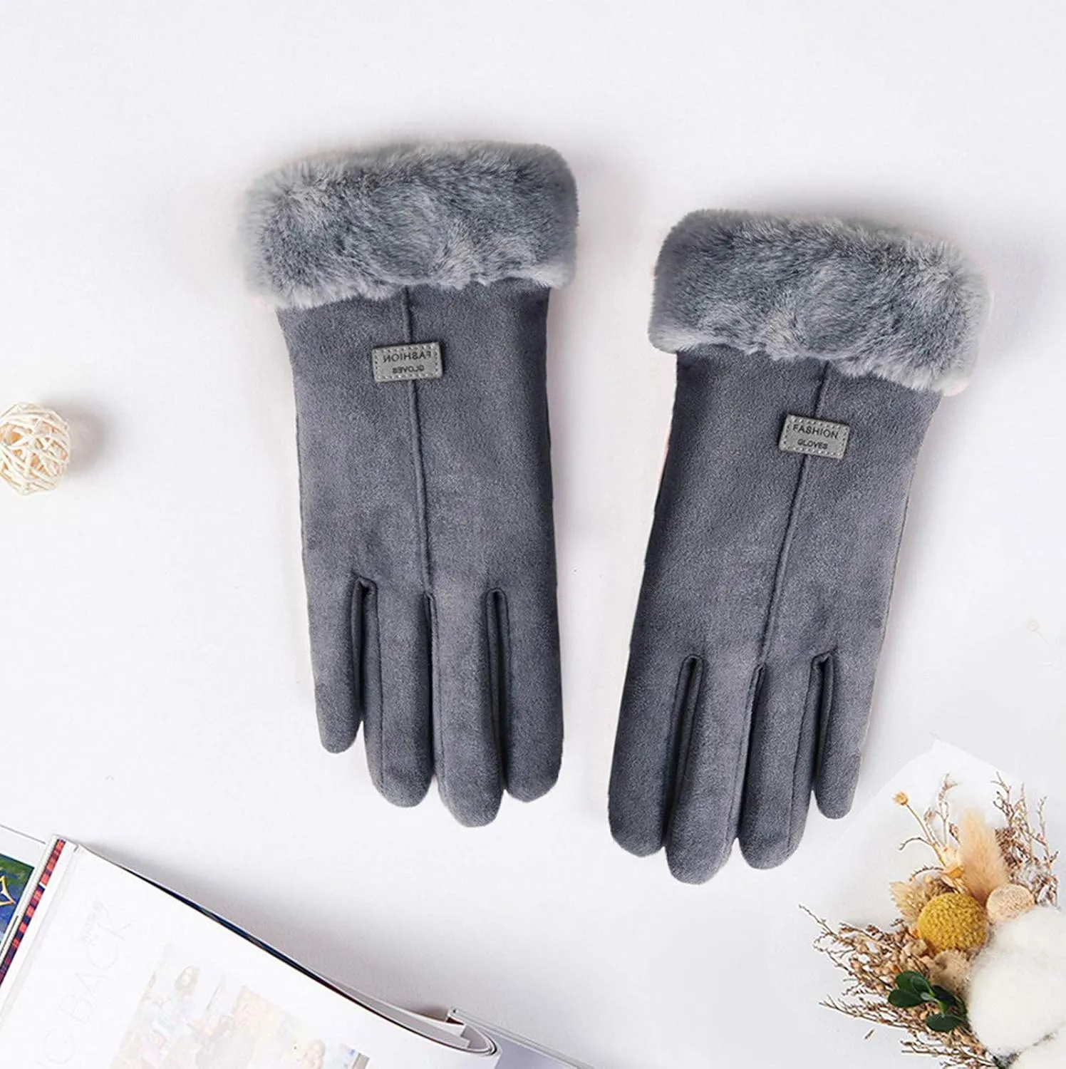 Winter Cotton Gloves for Women, Fleece Lined Warm Gloves, Touchscreen Texting Thick Thermal Snow Driving Gloves