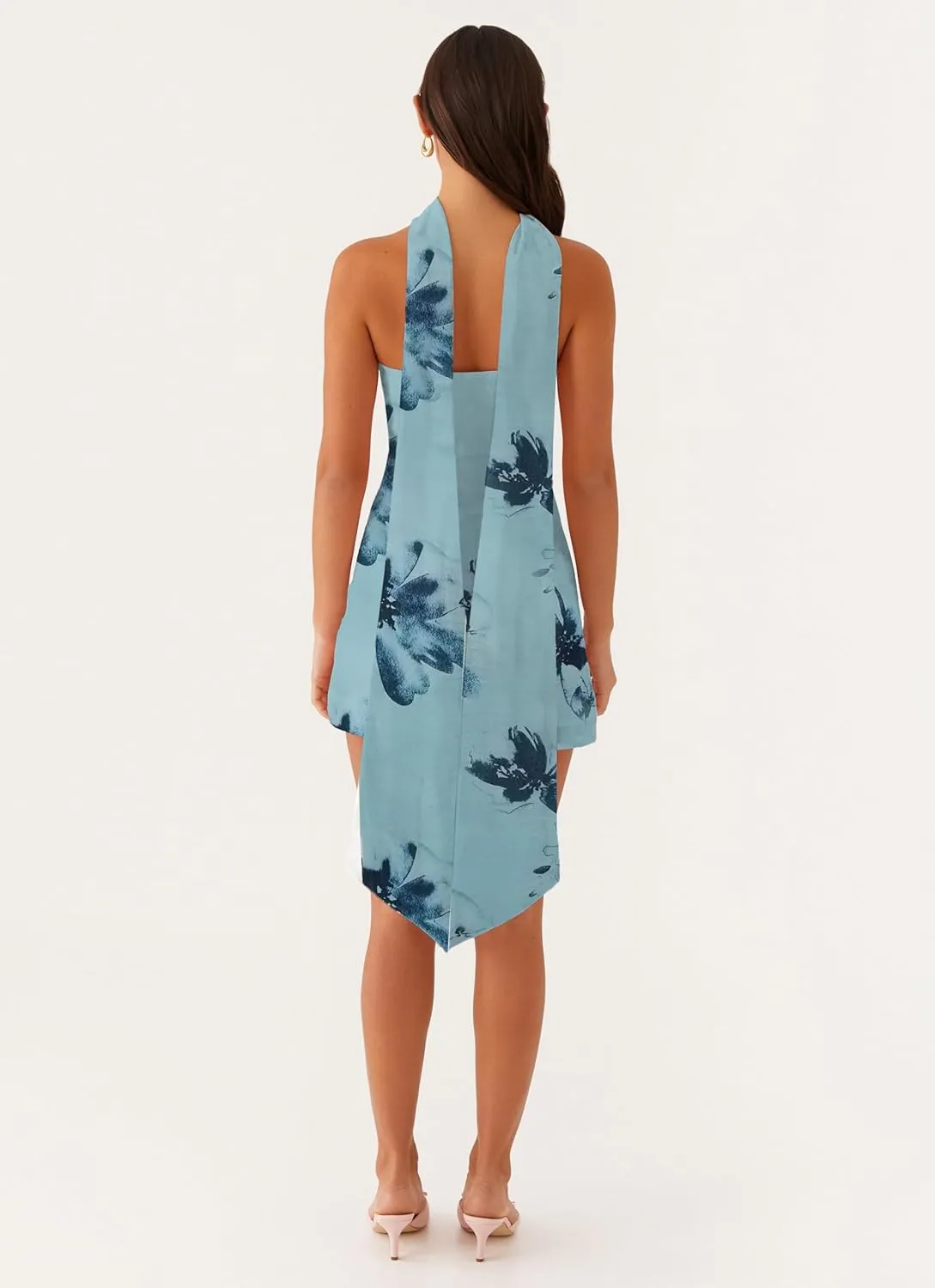 Women Floral Tube Mini Dress with Scarf Y2k Strapless Backless Mesh Short Bodycon Dresses Summer Tube Top Dress