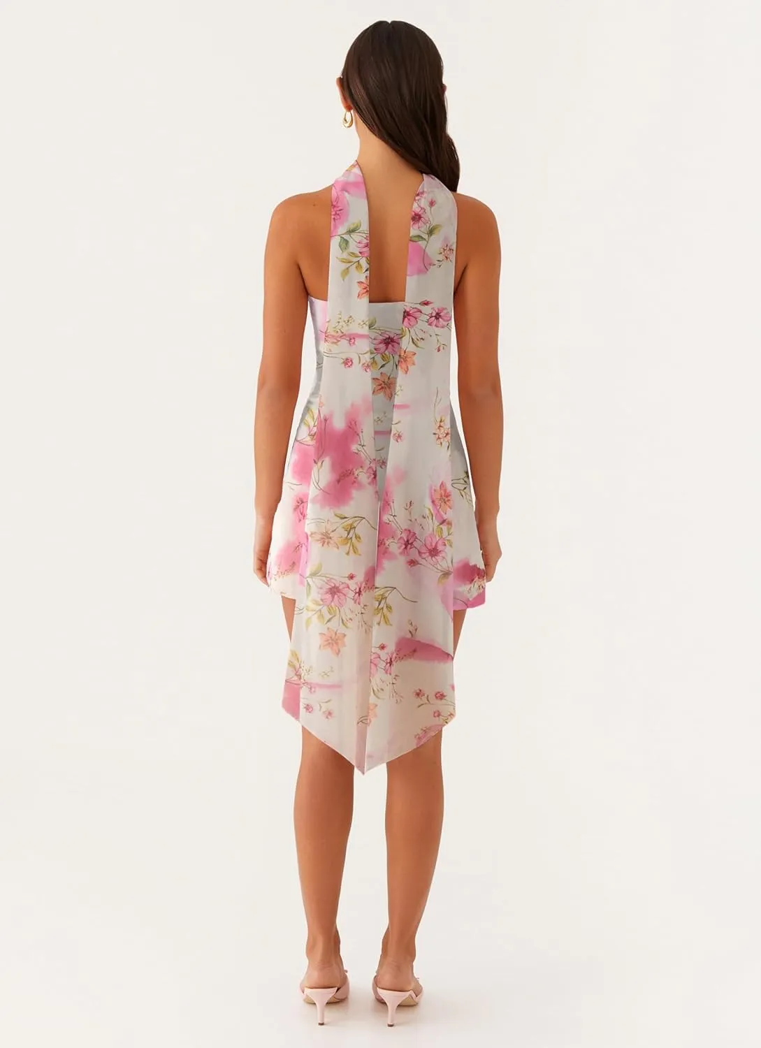 Women Floral Tube Mini Dress with Scarf Y2k Strapless Backless Mesh Short Bodycon Dresses Summer Tube Top Dress