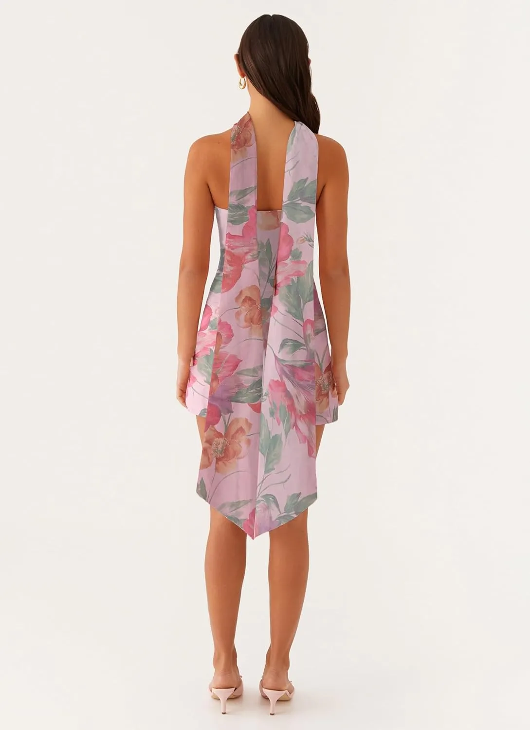 Women Floral Tube Mini Dress with Scarf Y2k Strapless Backless Mesh Short Bodycon Dresses Summer Tube Top Dress