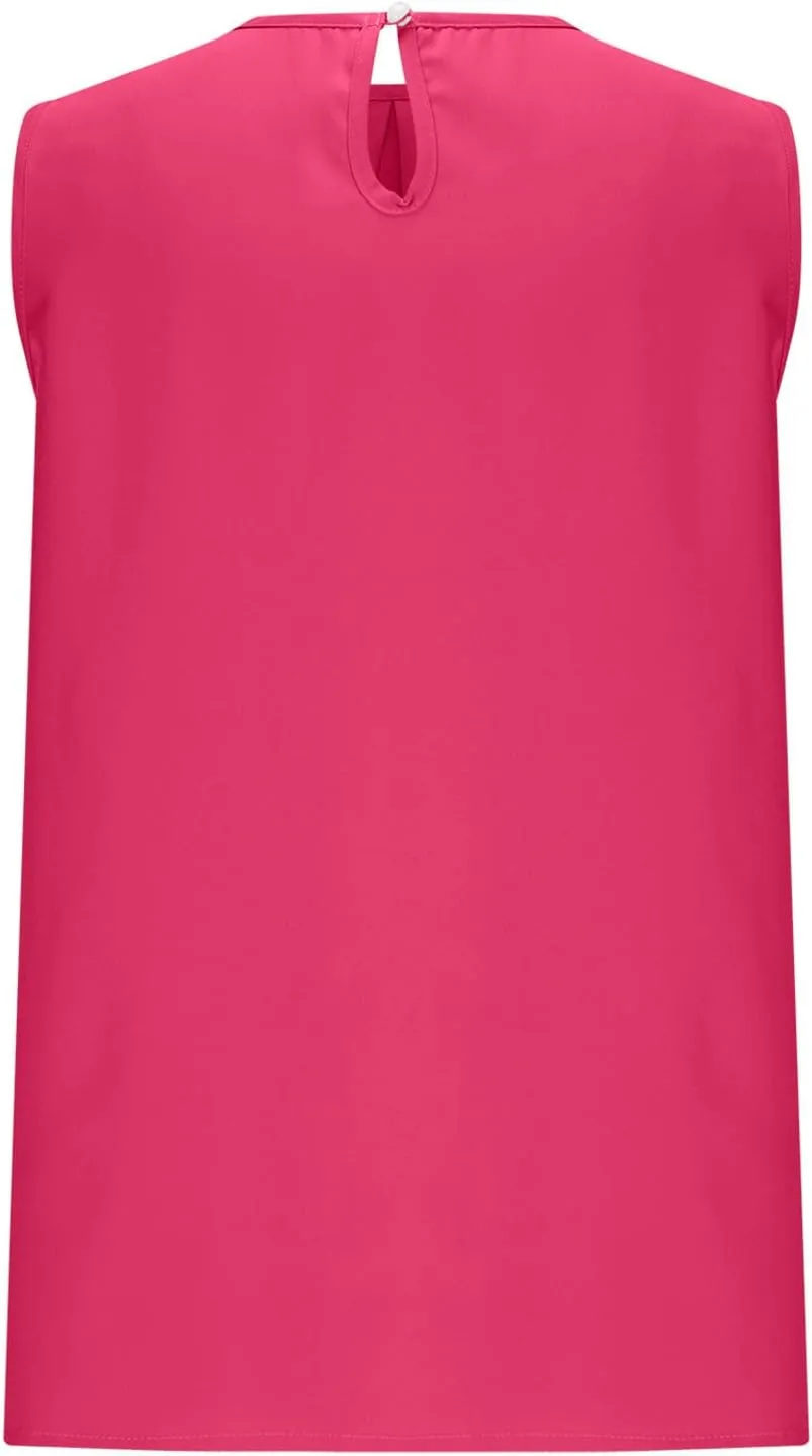 Womens Cute Sleeveless Shirts Pleated Round Neck Tank Tops Casual Comfy Solid Color Going Out Blouse