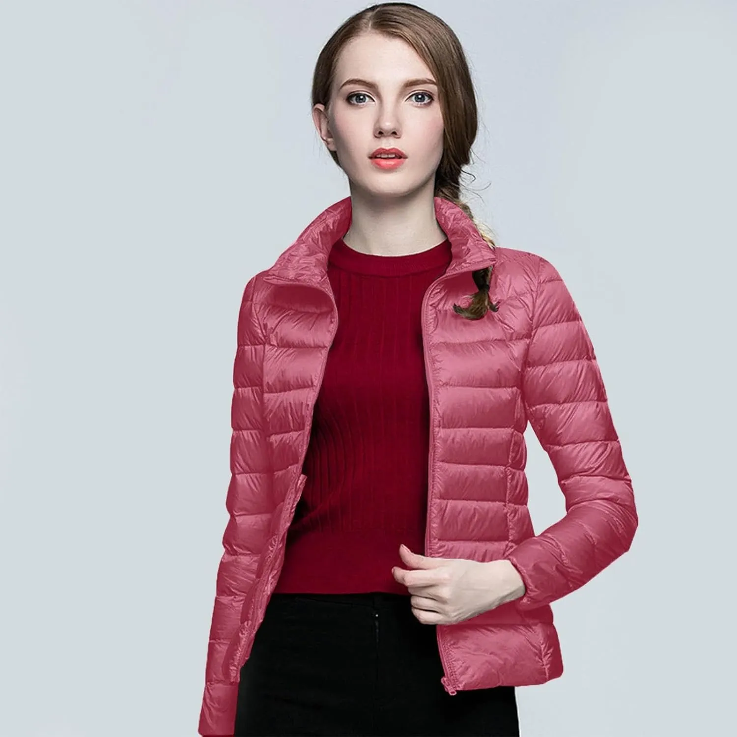 Women's Down Jacket Hooded Winter Light Weight Short Puffer Coats Packable Warm Windproof Ladies Parka