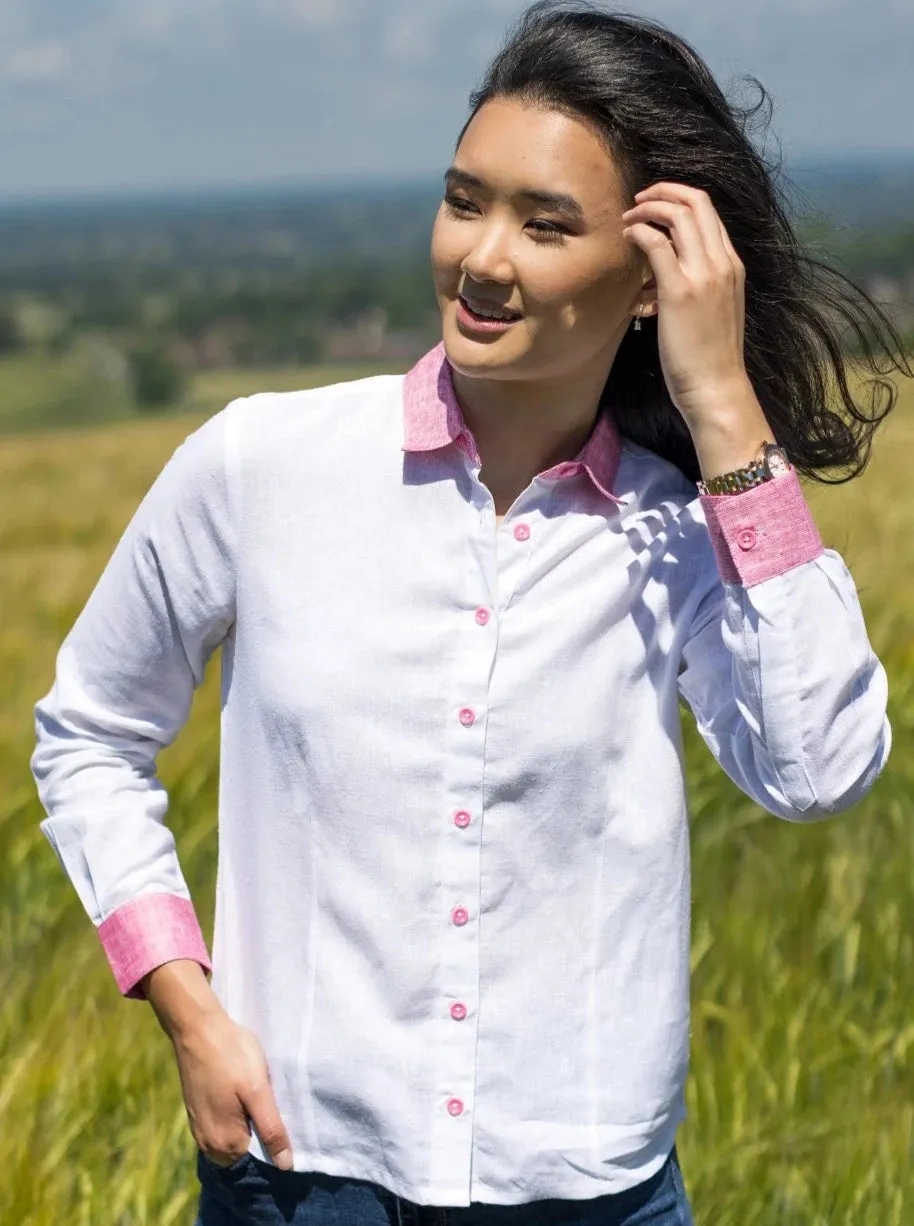 Women's Hemp Shirt White | Pink