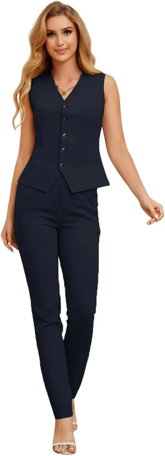 Womens Linen Pant Suits Casual Summer 2 Piece Set Wedding Sleeveless Vest Pants Outfit