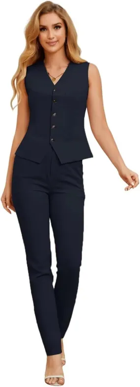 Womens Linen Pant Suits Casual Summer 2 Piece Set Wedding Sleeveless Vest Pants Outfit