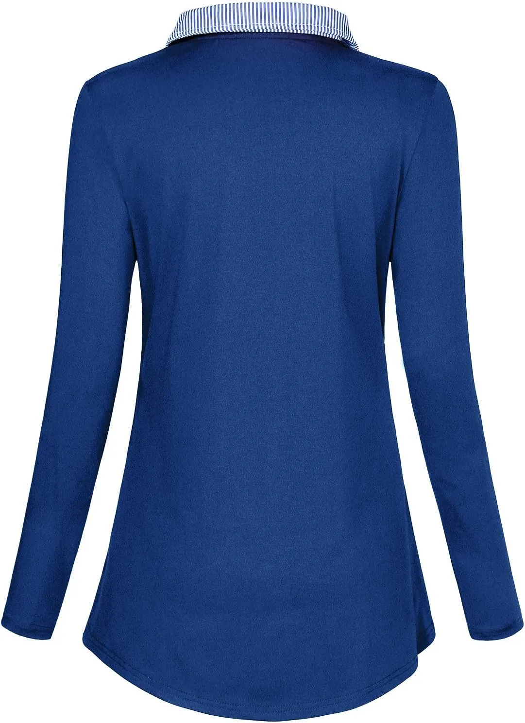 Women's Long Sleeve Contrast Collar Shirt A-line Pleated Office Tunic