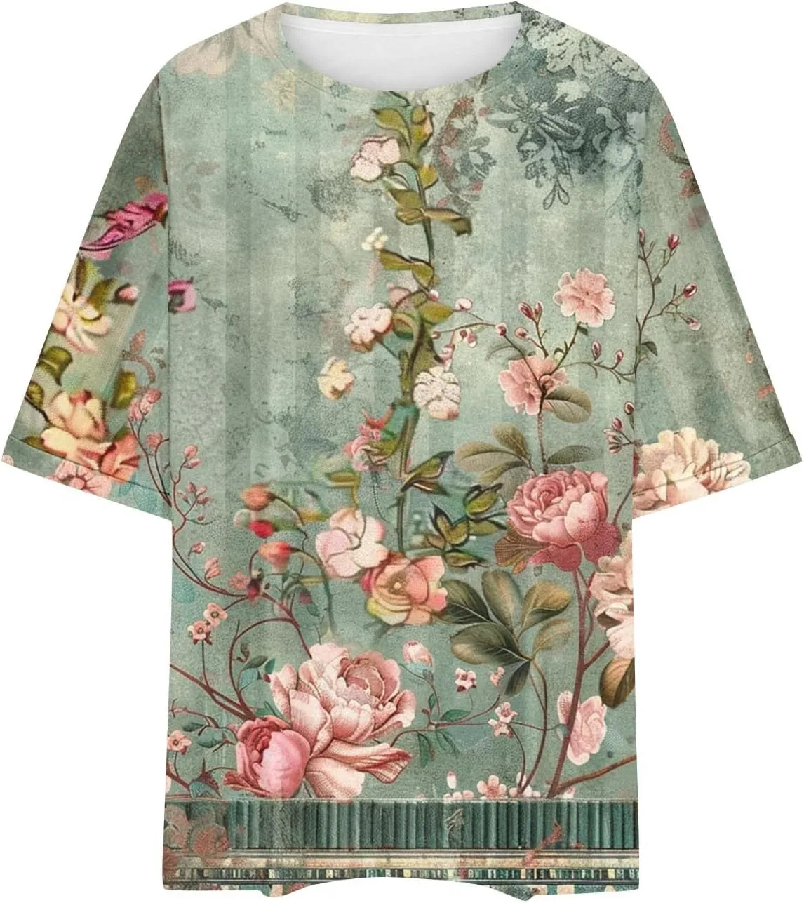 Womens Oversized T Shirts Summer Tops Boho Floral Tees Casual Loose Fit Short Sleeve Tops 2025 Beach Vacation Blouse