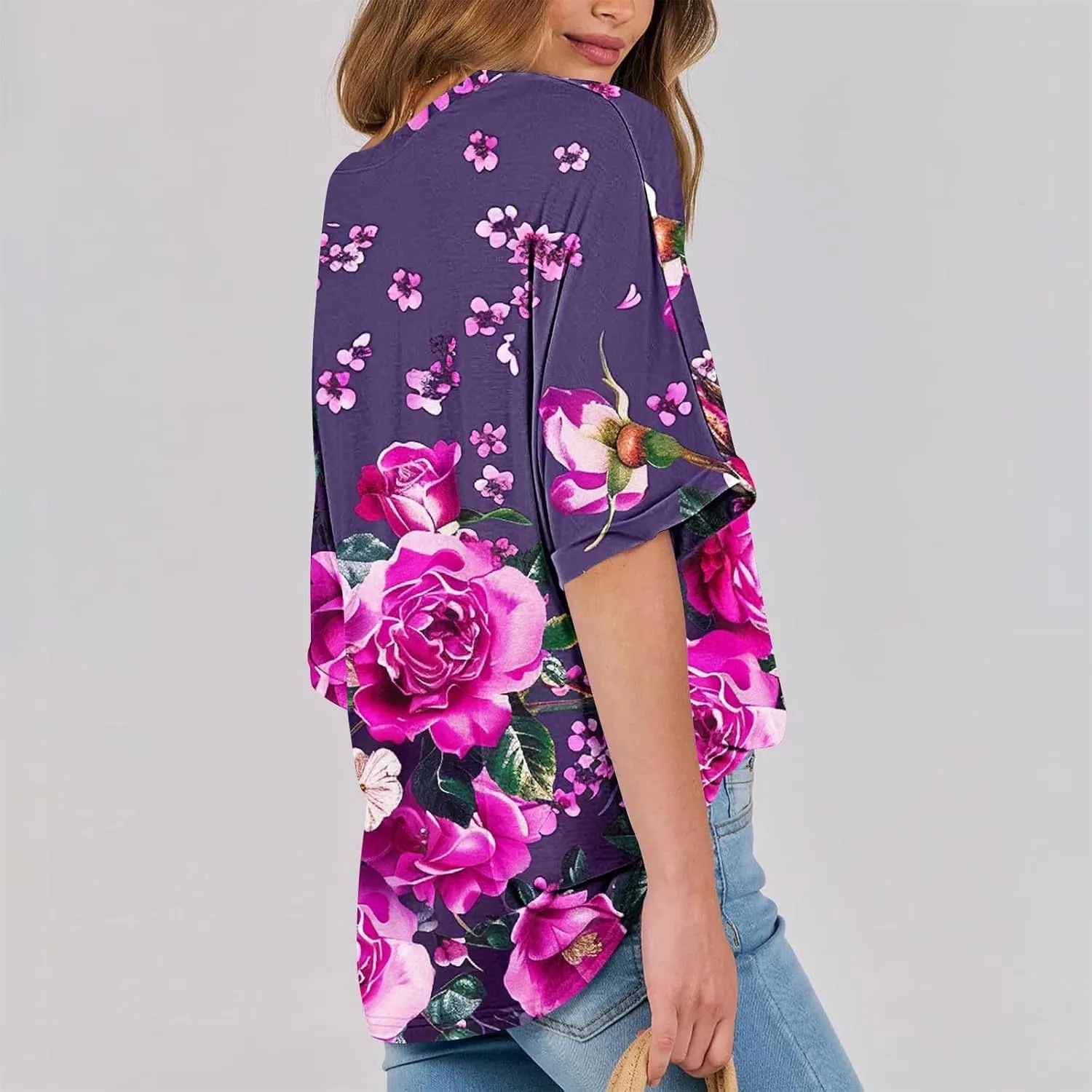 Womens Oversized T Shirts Summer Tops Boho Floral Tees Casual Loose Fit Short Sleeve Tops 2025 Beach Vacation Blouse