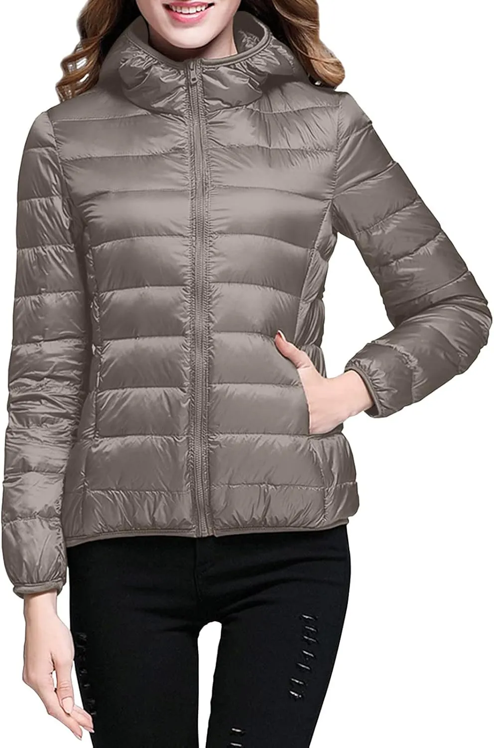 Women's Packable Down Jackets Solid Windproof Quilted Puffer Coat Winter Warm Light Insulated Puffer Jacket for Women