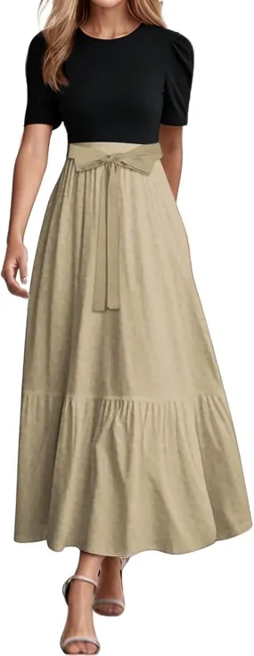 Women's Plus Size Maxi Dress Summer Half Lantern Sleeve Square Neck Smocked Flowy A-Line Elegant Wedding Guest Dresses