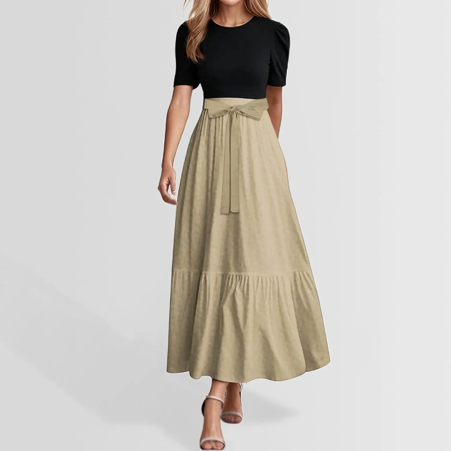Women's Plus Size Maxi Dress Summer Half Lantern Sleeve Square Neck Smocked Flowy A-Line Elegant Wedding Guest Dresses