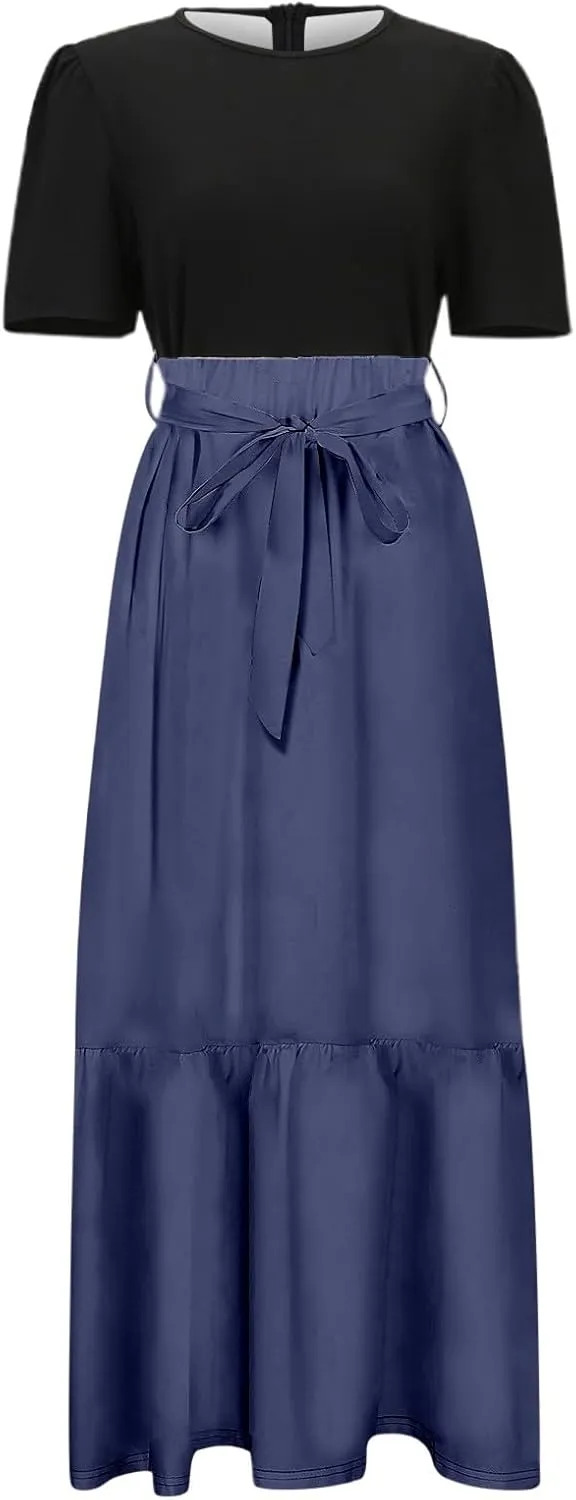 Women's Plus Size Maxi Dress Summer Half Lantern Sleeve Square Neck Smocked Flowy A-Line Elegant Wedding Guest Dresses
