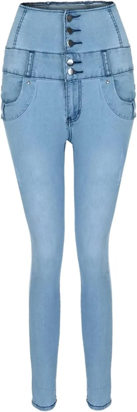 Women’s Skinny Denim Jeans – High Waisted 5 Button Up Super Stretch Classic Casual Slim Fit Denim Long Pants