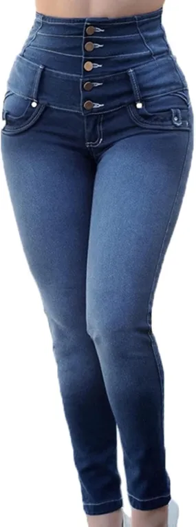 Women’s Skinny Denim Jeans – High Waisted 5 Button Up Super Stretch Classic Casual Slim Fit Denim Long Pants