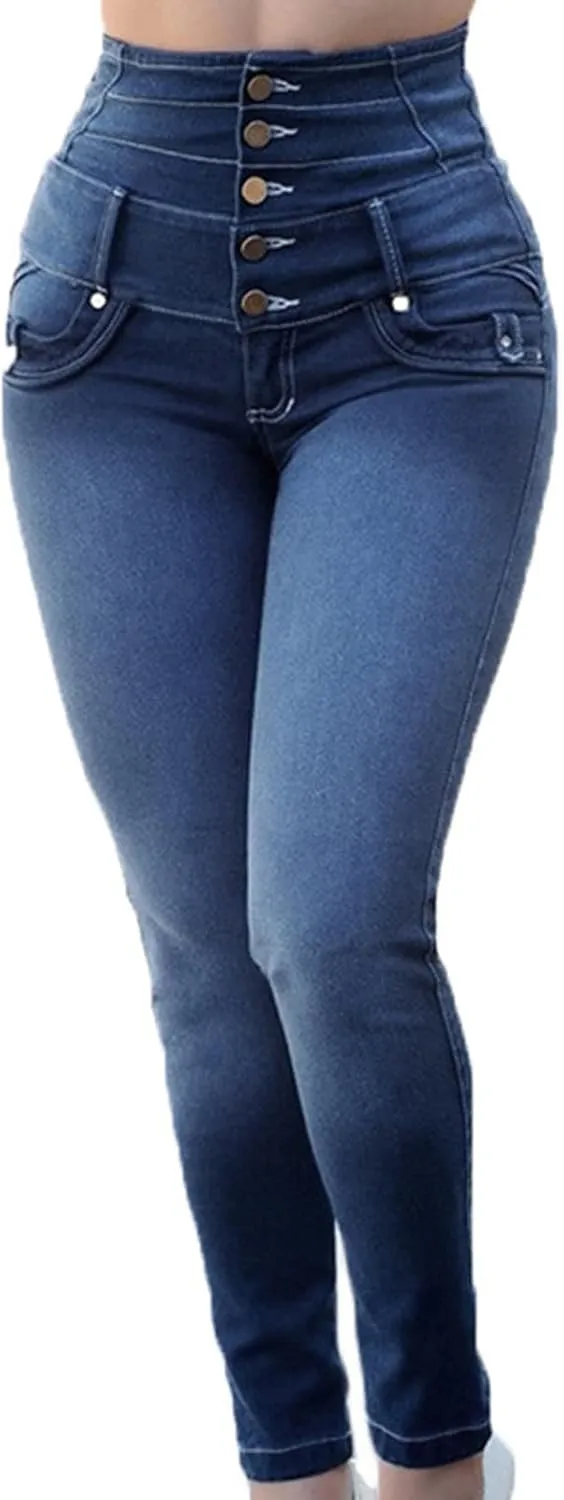Women’s Skinny Denim Jeans – High Waisted 5 Button Up Super Stretch Classic Casual Slim Fit Denim Long Pants