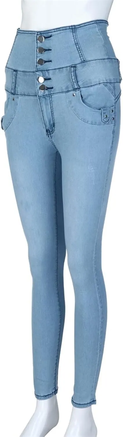 Women’s Skinny Denim Jeans – High Waisted 5 Button Up Super Stretch Classic Casual Slim Fit Denim Long Pants